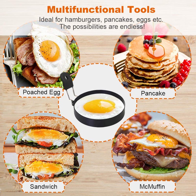 COTEY 3.5"" Egg Rings Set of 2 with Silicone Handle  Large Ring for Frying Eggs  Round Mold for English Muffins - Griddle Cooking Shaper for Breakfast - Image 3